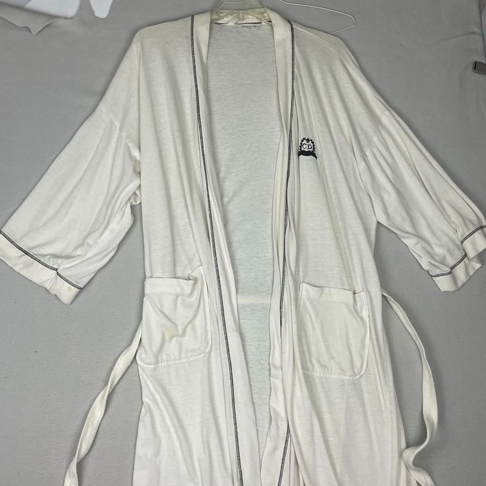 Vintage Christian Dior Monsieur Ivory Velvet Belted Robe Black Logo One Size
